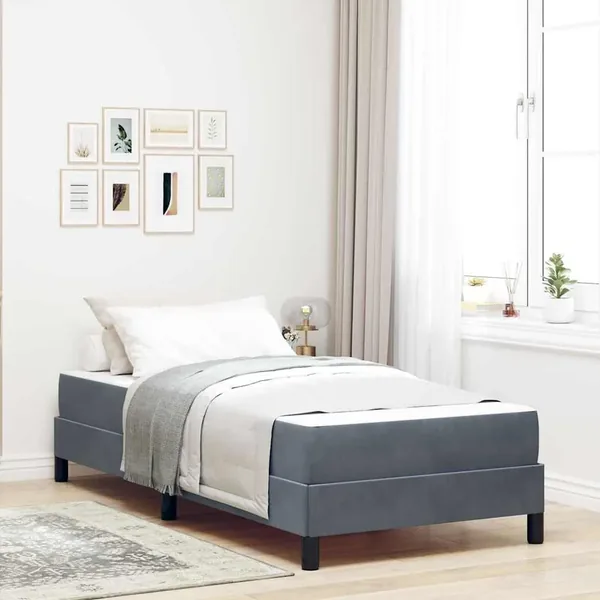 Lit à ressorts avec matelas Gris foncé 80 x 210 cm tissu
