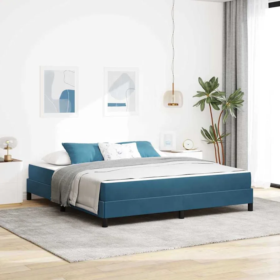 Lit à ressorts avec matelas Bleu foncé 180 x 220 cm tissu
