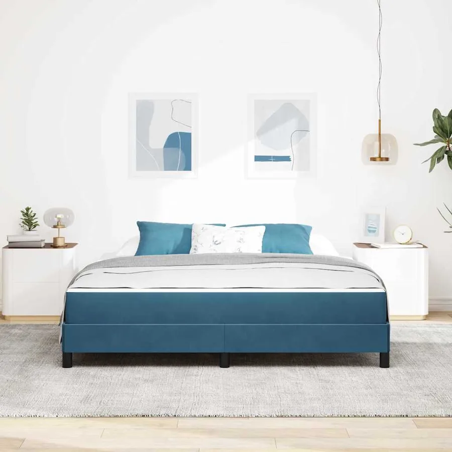 Lit à ressorts avec matelas Bleu foncé 180 x 220 cm tissu - 3