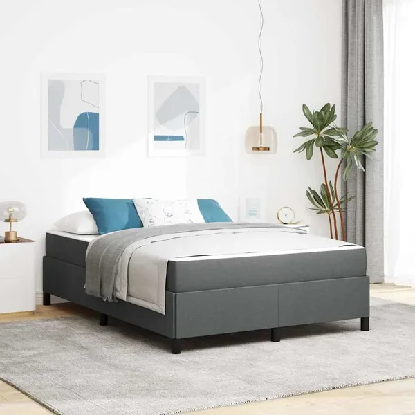 Lit à ressorts avec matelas Gris foncé 140 x 190 cm tissu