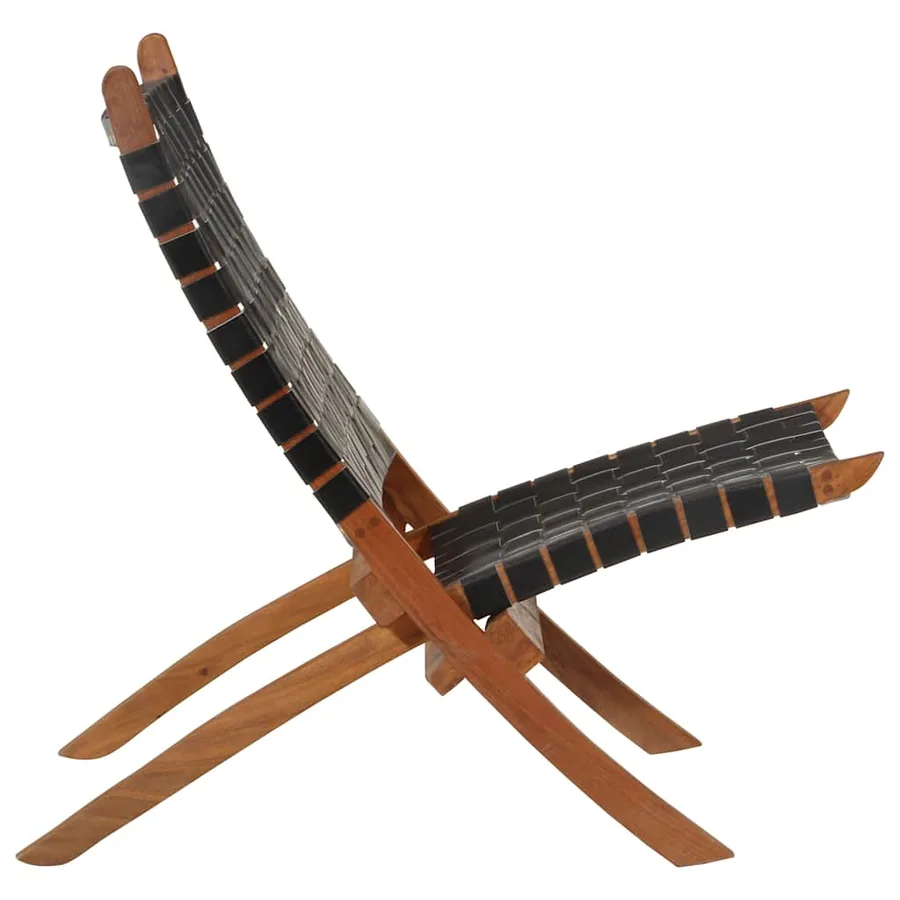 Chaise de relaxation pliable noir cuir véritable - 3
