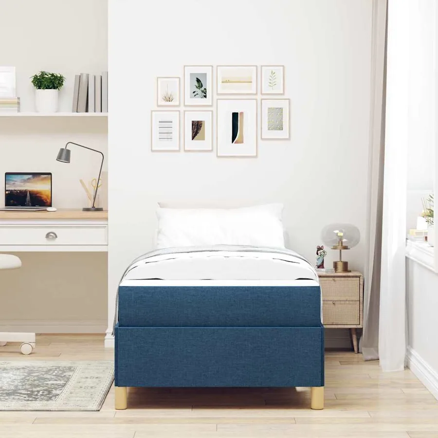 Cadre de lit avec matelas Bleu 80 x 200 cm tissu - 3