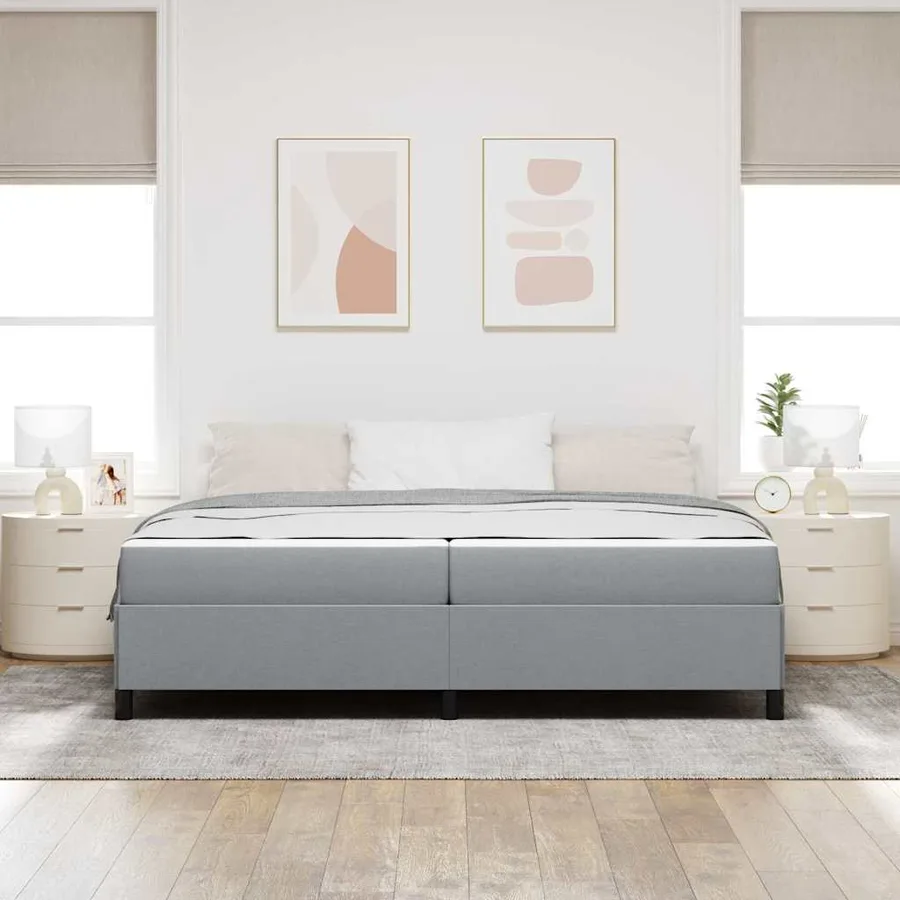 Lit à ressorts avec matelas Gris clair 200 x 200 cm tissu - 3
