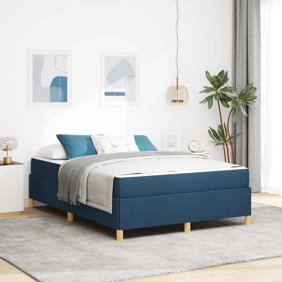 Cadre de lit avec matelas Bleu 140 x 190 cm tissu