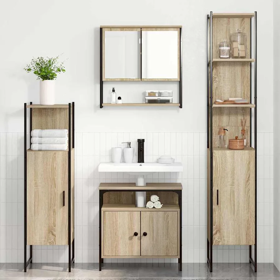 Ensemble de mobilier de salle de bain 4 pcs Chêne Sonoma - 4