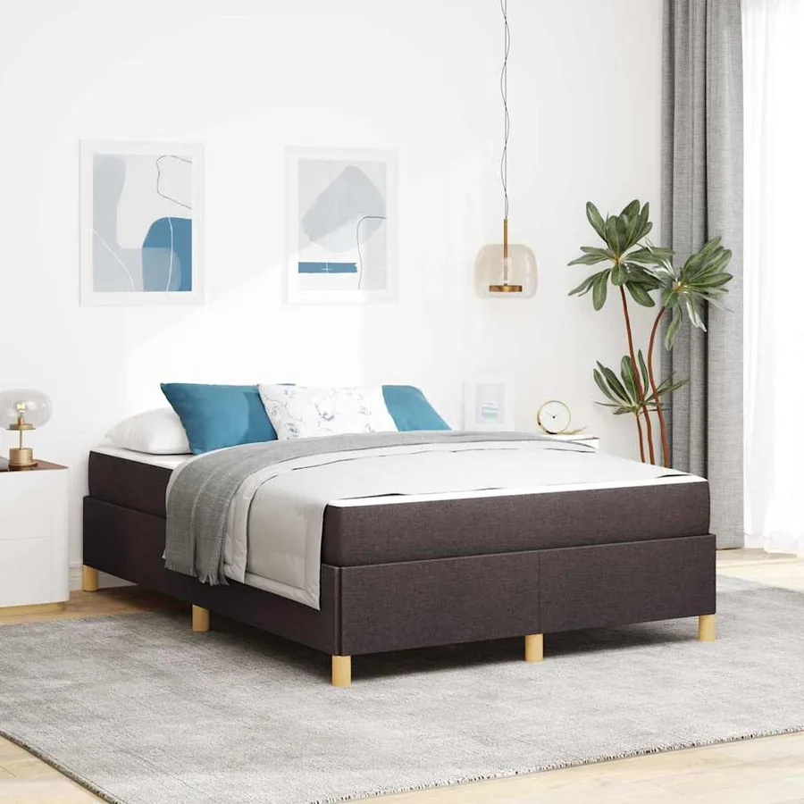 Cadre de lit avec matelas Marron foncé 140 x 190 cm tissu