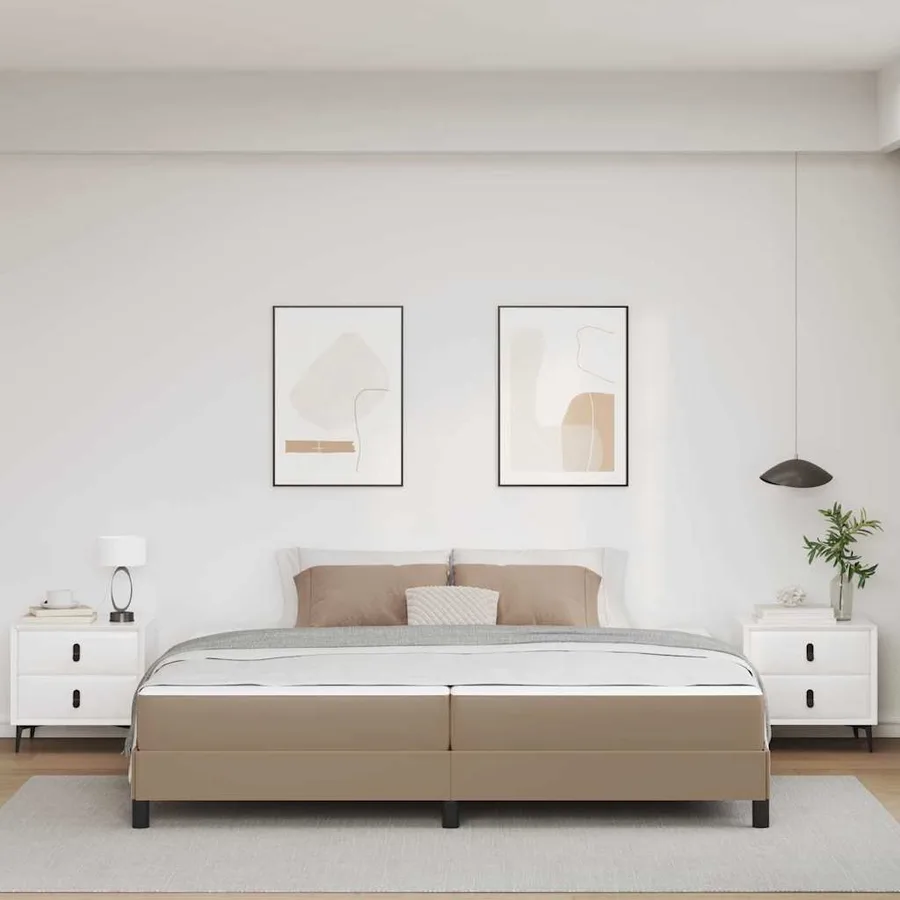 Cadre de lit avec matelas Cappuccino 200 x 200 cm tissu - 3