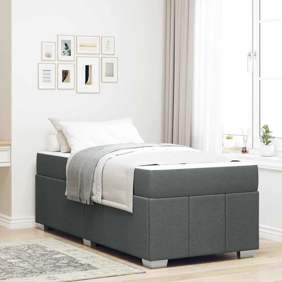 Cadre de lit avec matelas Gris foncé 90 x 190 cm tissu