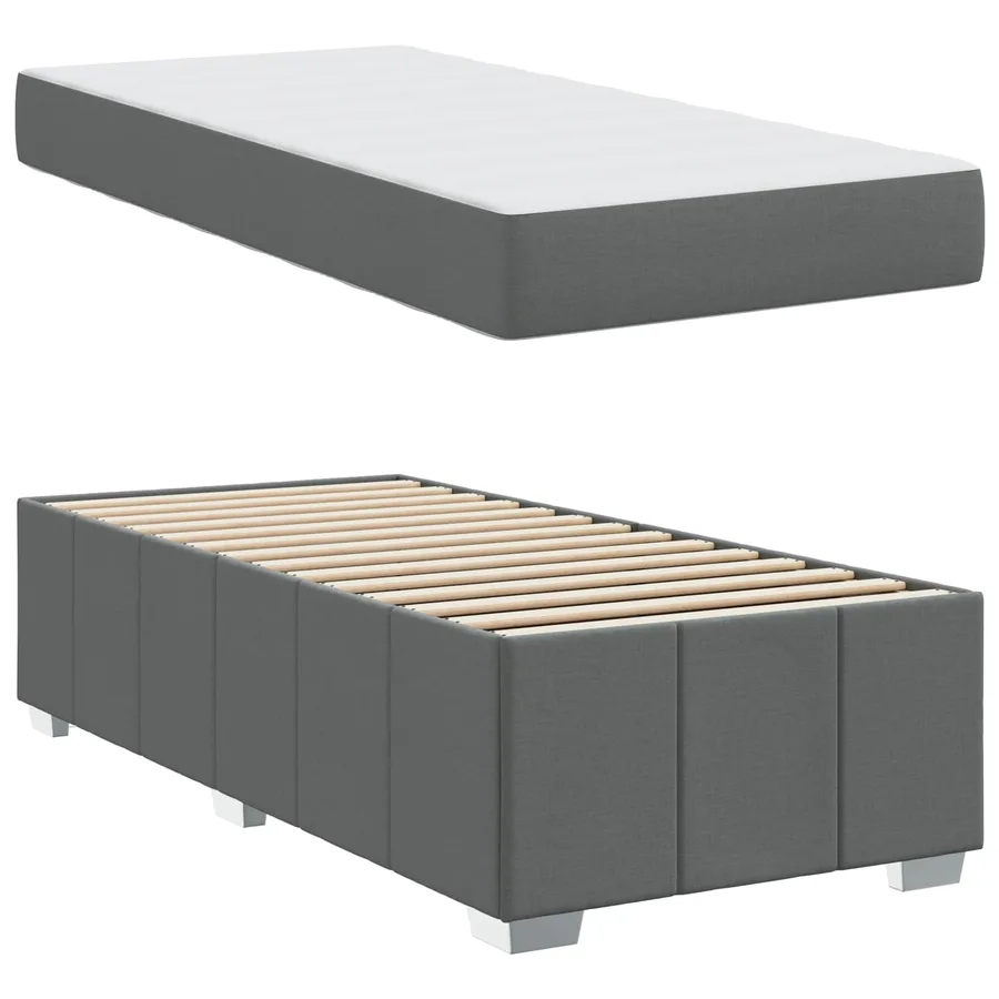 Cadre de lit avec matelas Gris foncé 90 x 190 cm tissu - 5