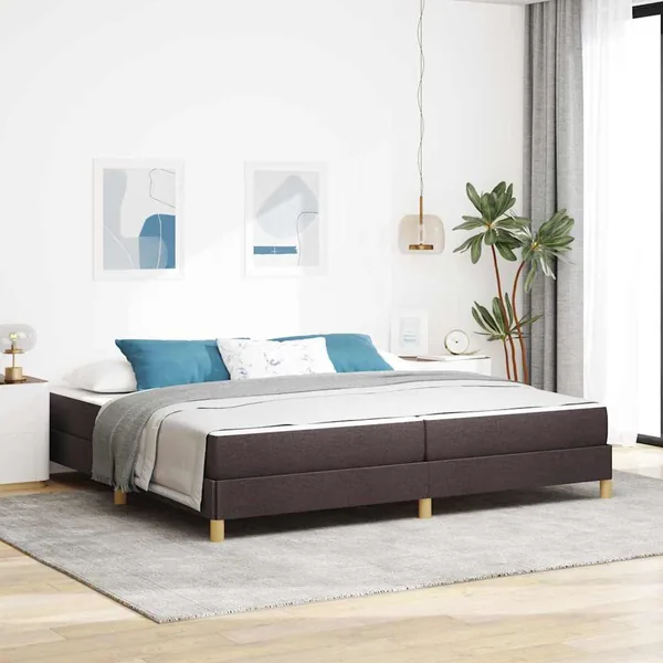 Lit à ressorts avec matelas Marron foncé 200 x 200 cm tissu