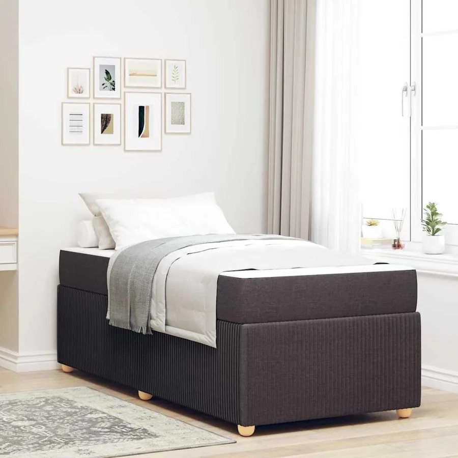 Cadre de lit avec matelas Marron foncé 80 x 200 cm tissu