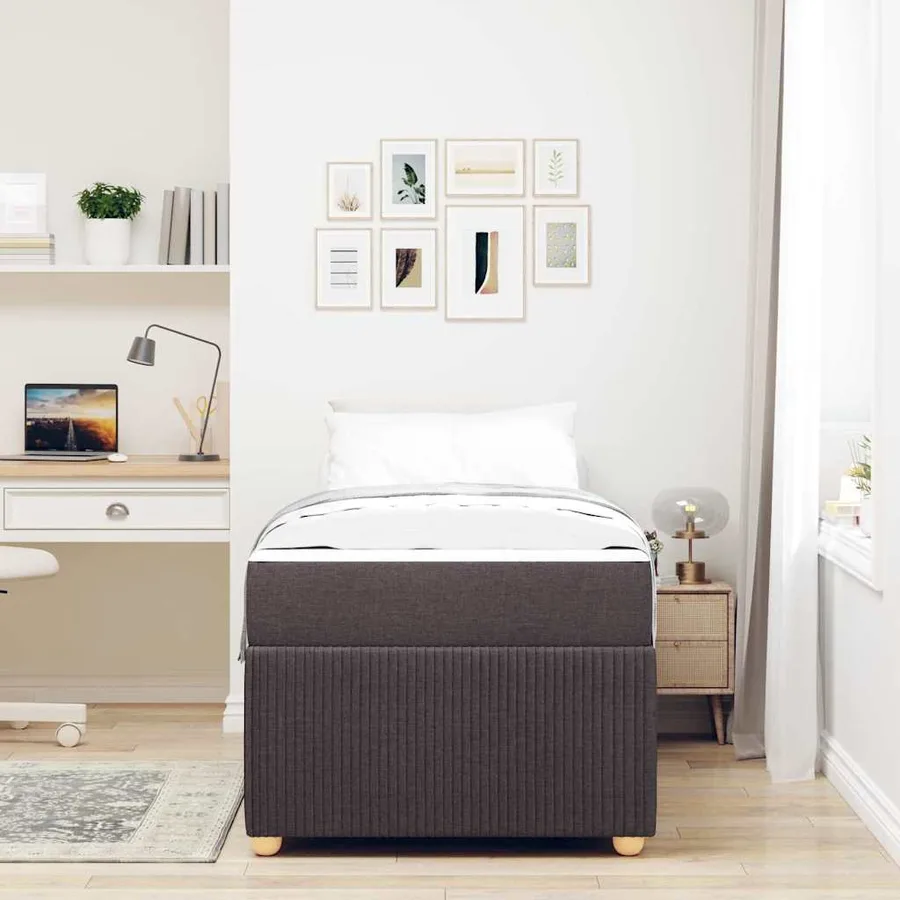 Cadre de lit avec matelas Marron foncé 80 x 200 cm tissu - 3