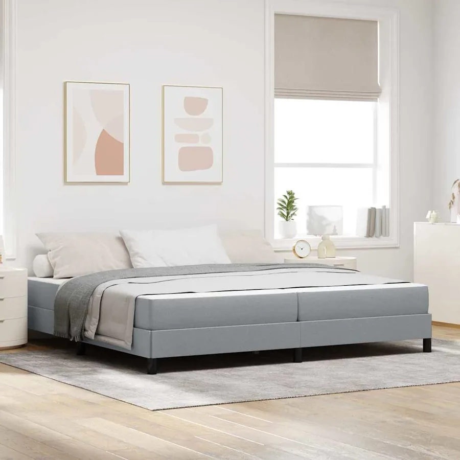 Lit à ressorts avec matelas Gris clair 200 x 200 cm tissu
