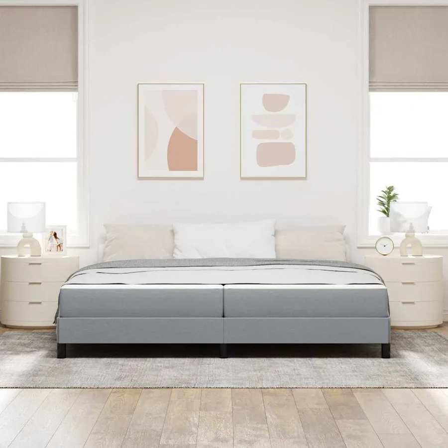 Lit à ressorts avec matelas Gris clair 200 x 200 cm tissu - 3