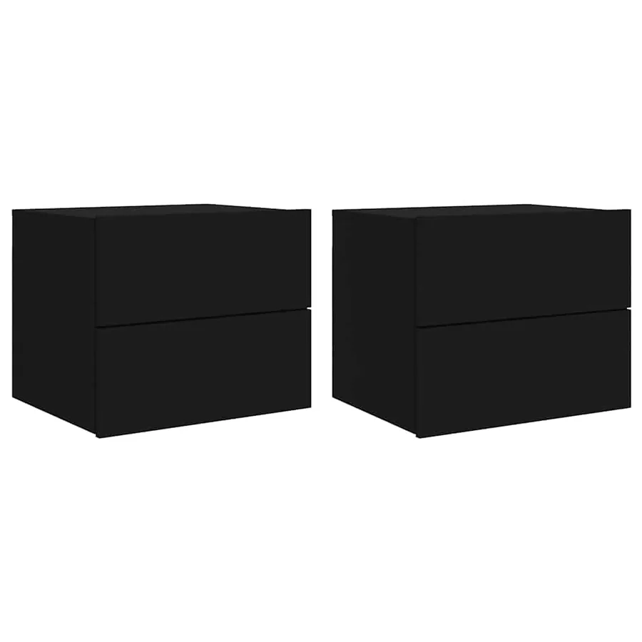 Tables de chevet murales avec lumières LED 2 pcs noir - 2