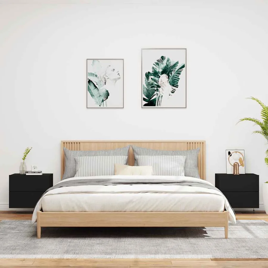 Tables de chevet murales avec lumières LED 2 pcs noir - 3