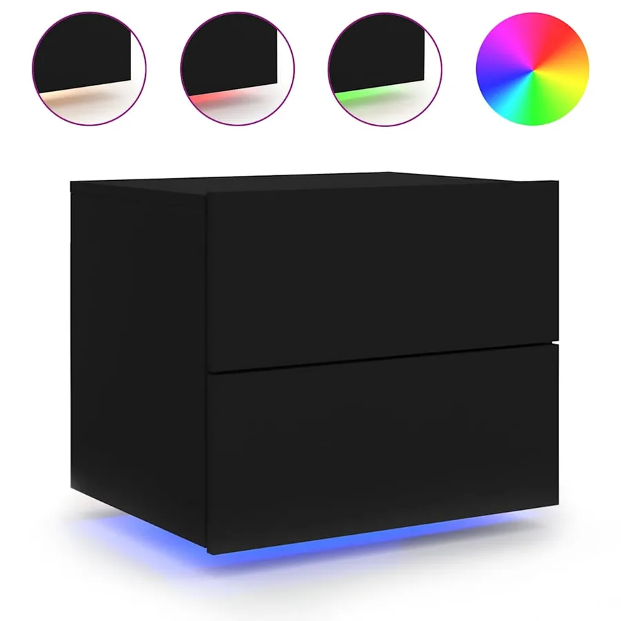 Tables de chevet murales avec lumières LED 2 pcs noir - 5