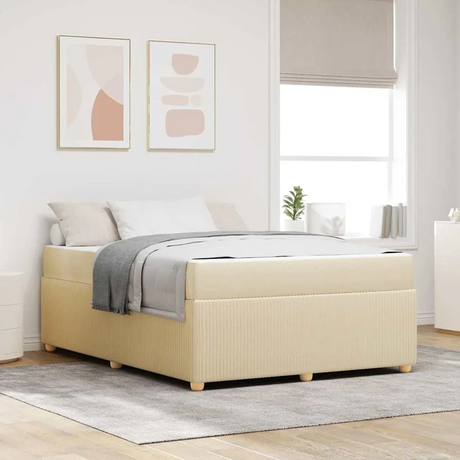 Cadre de lit avec matelas Crème 140 x 200 cm tissu