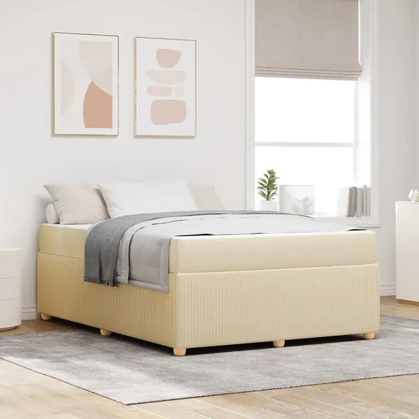 Cadre de lit avec matelas Crème 140 x 200 cm tissu