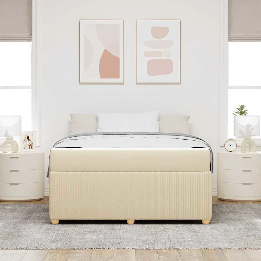 Cadre de lit avec matelas Crème 140 x 200 cm tissu - 3