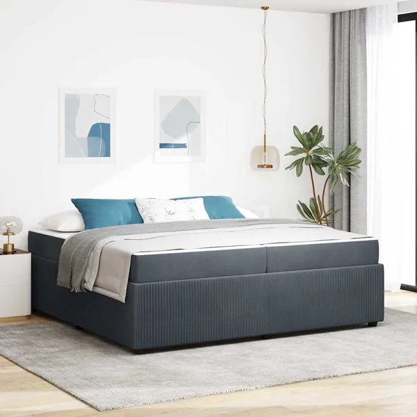 Cadre de lit avec matelas Gris foncé 200 x 200 cm tissu