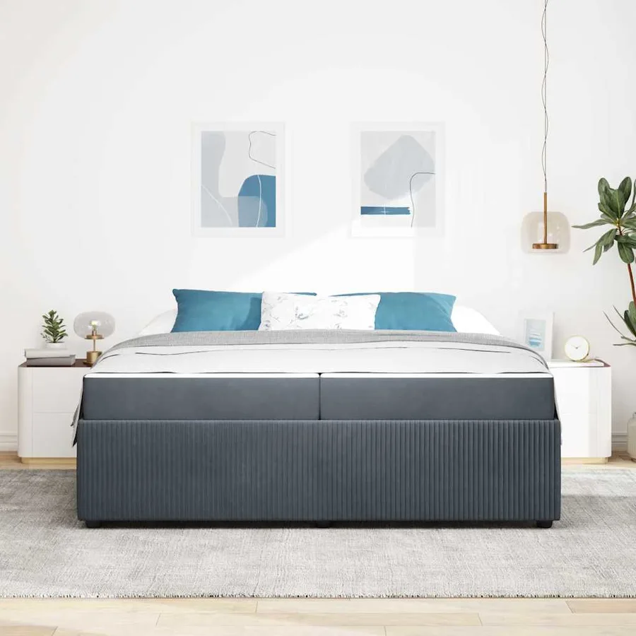 Cadre de lit avec matelas Gris foncé 200 x 200 cm tissu - 3