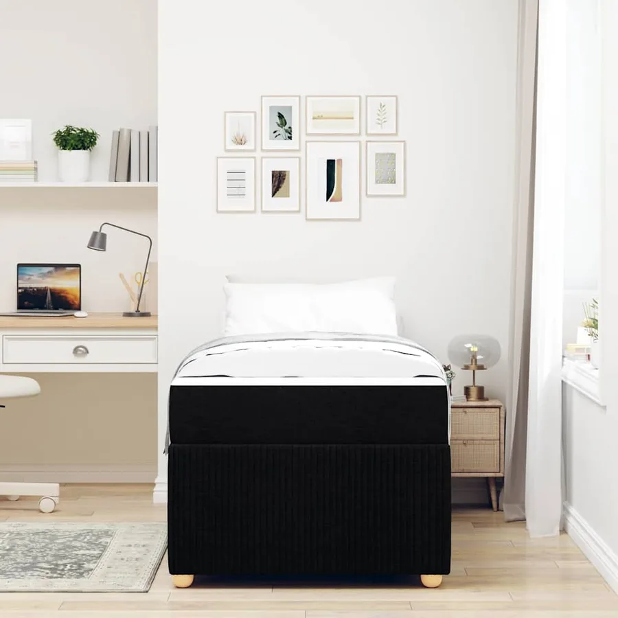 Cadre de lit avec matelas Noir 100 x 200 cm tissu - 3