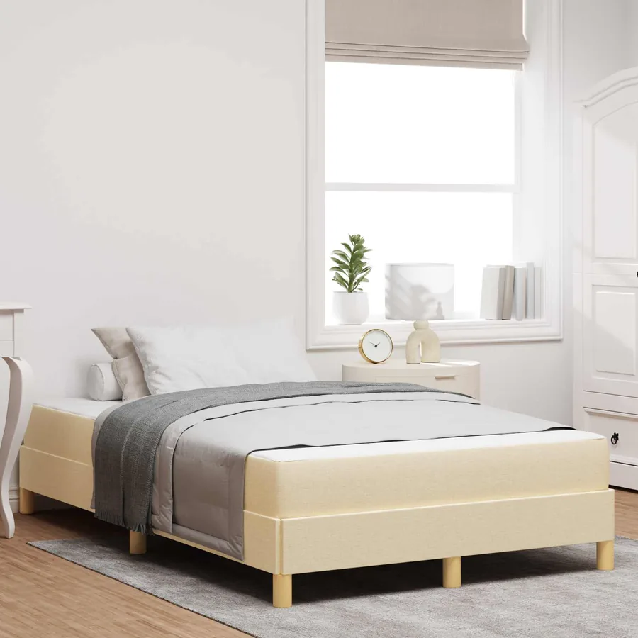 Lit à ressorts avec matelas Crème 120 x 200 cm tissu