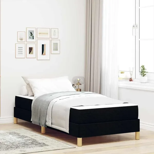 Lit à ressorts avec matelas Noir 90 x 200 cm tissu