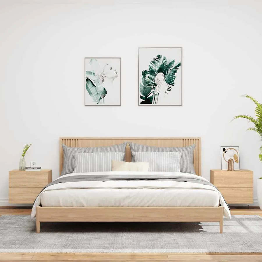 Tables de chevet murales avec lumières LED 2 pcs chêne sonoma - 3