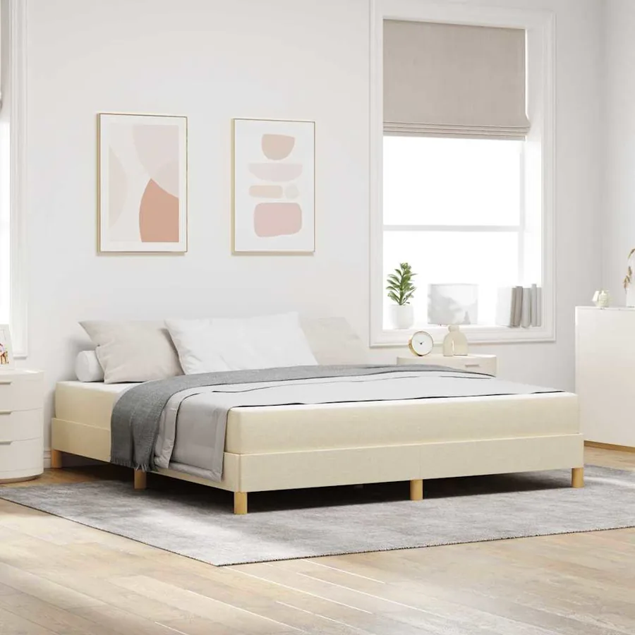 Lit à ressorts avec matelas Crème 180 x 200 cm tissu