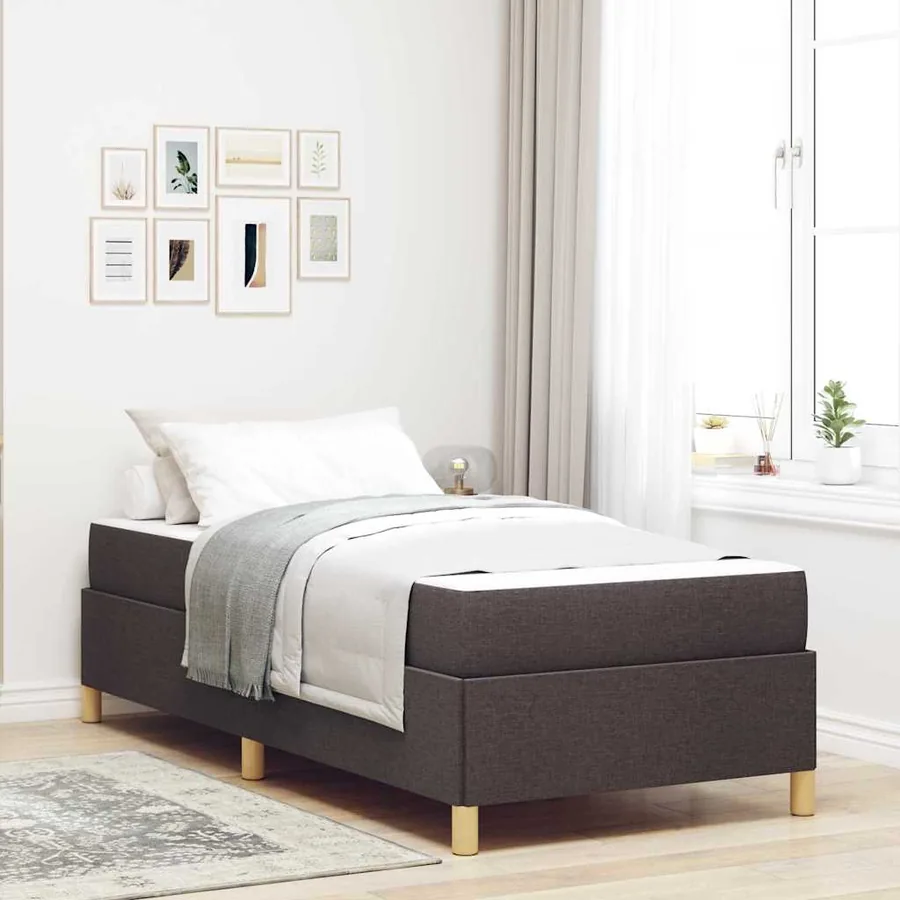 Cadre de lit avec matelas Marron foncé 100 x 200 cm tissu
