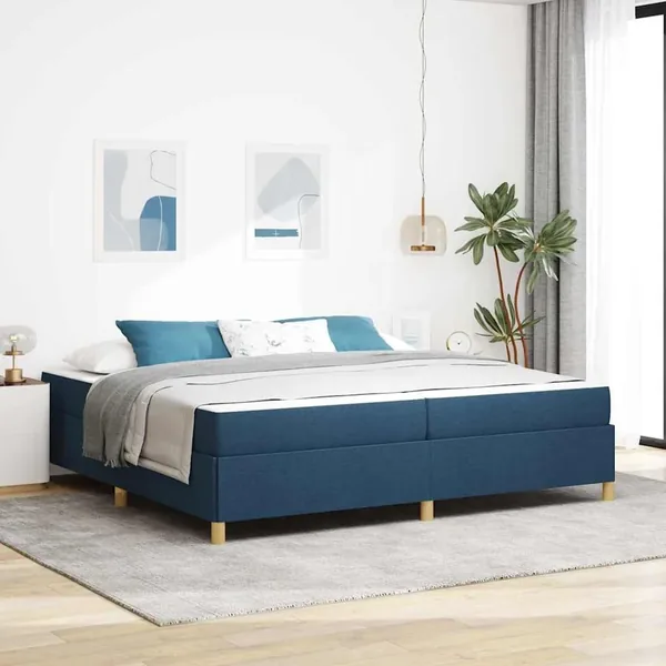 Cadre de lit avec matelas Bleu 200 x 200 cm tissu