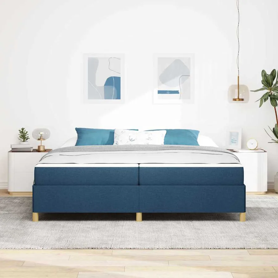 Cadre de lit avec matelas Bleu 200 x 200 cm tissu - 3