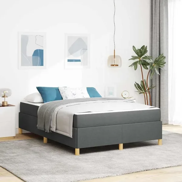 Cadre de lit avec matelas Gris foncé 140 x 200 cm tissu