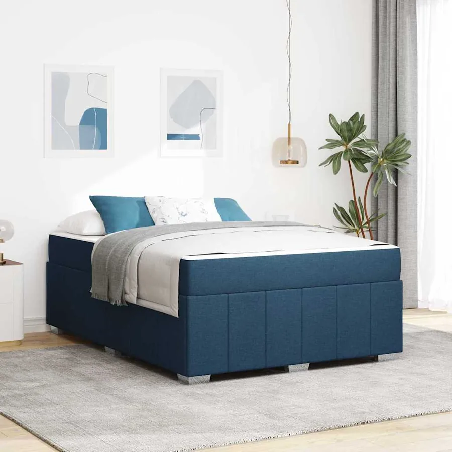 Cadre de lit avec matelas Bleu 140 x 200 cm tissu