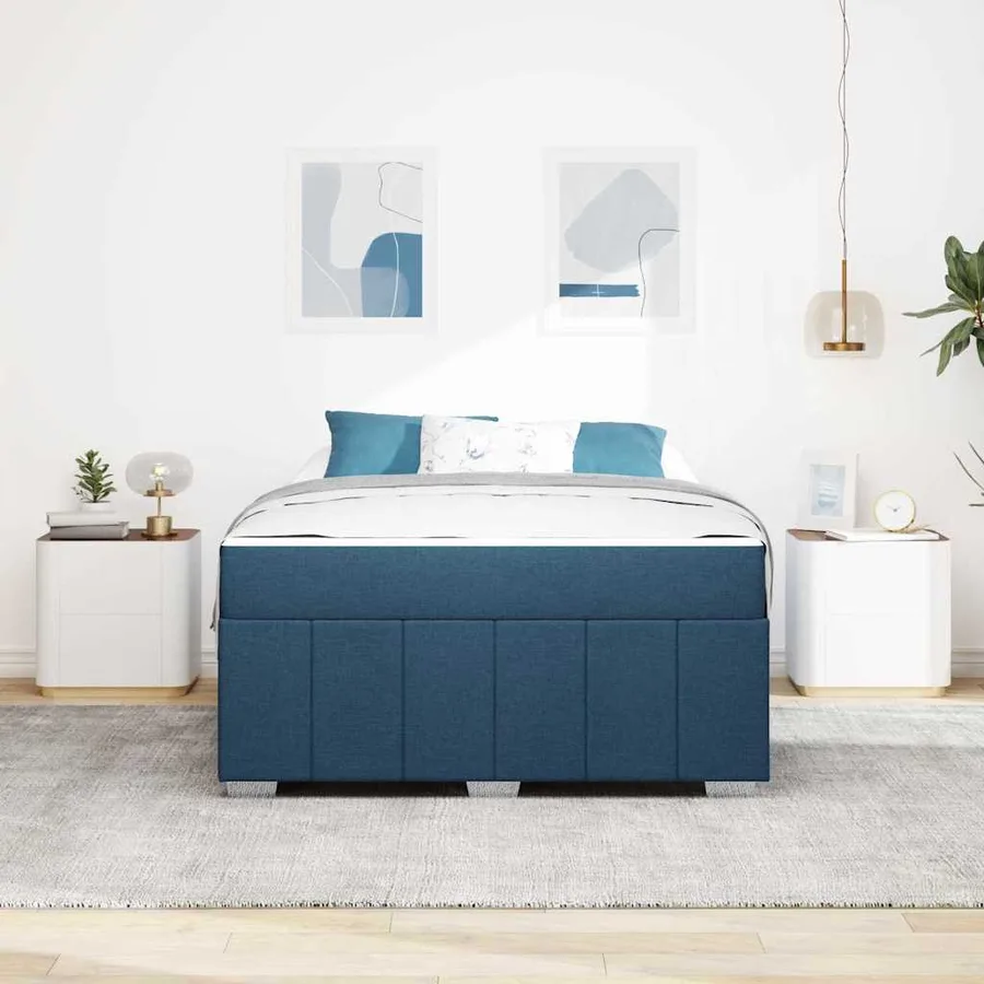 Cadre de lit avec matelas Bleu 140 x 200 cm tissu - 3