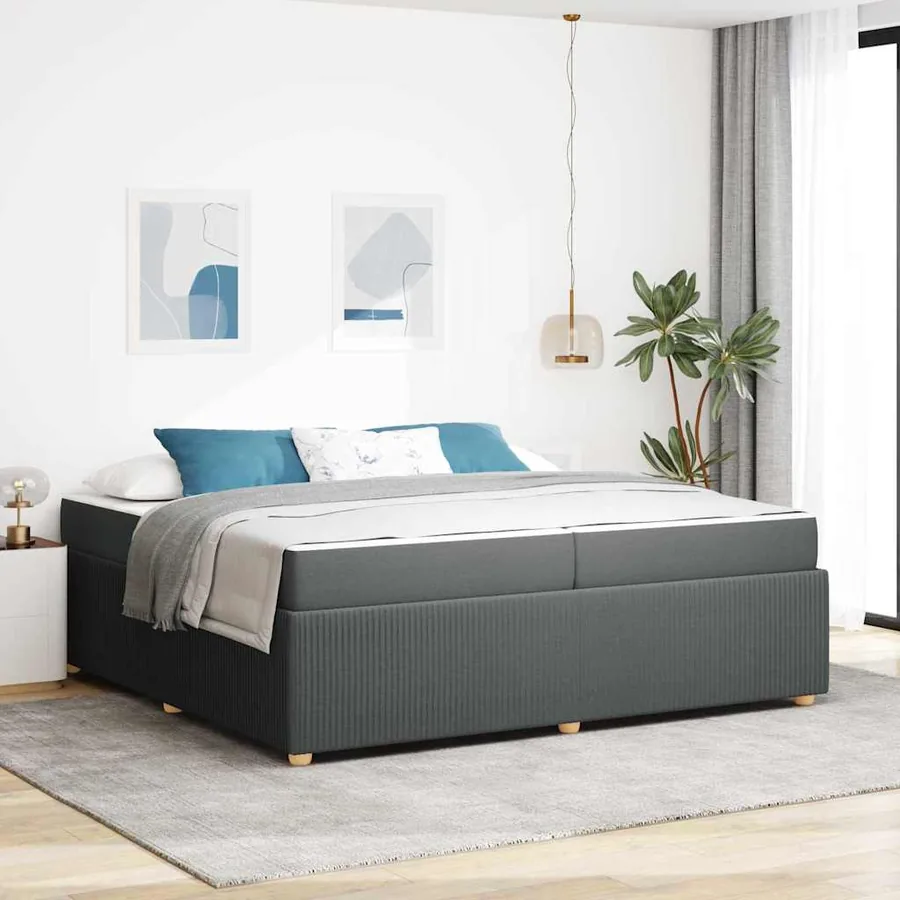 Cadre de lit avec matelas Gris foncé 200 x 200 cm tissu