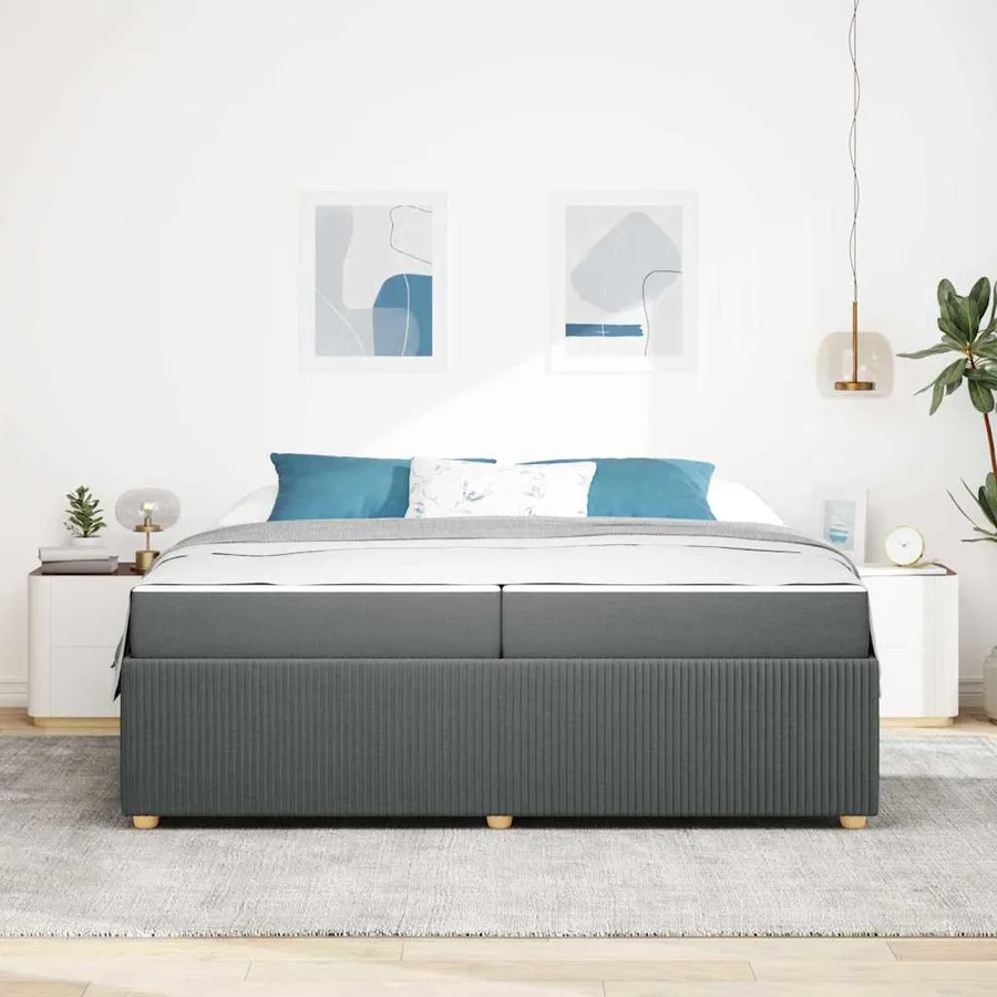 Cadre de lit avec matelas Gris foncé 200 x 200 cm tissu - 3