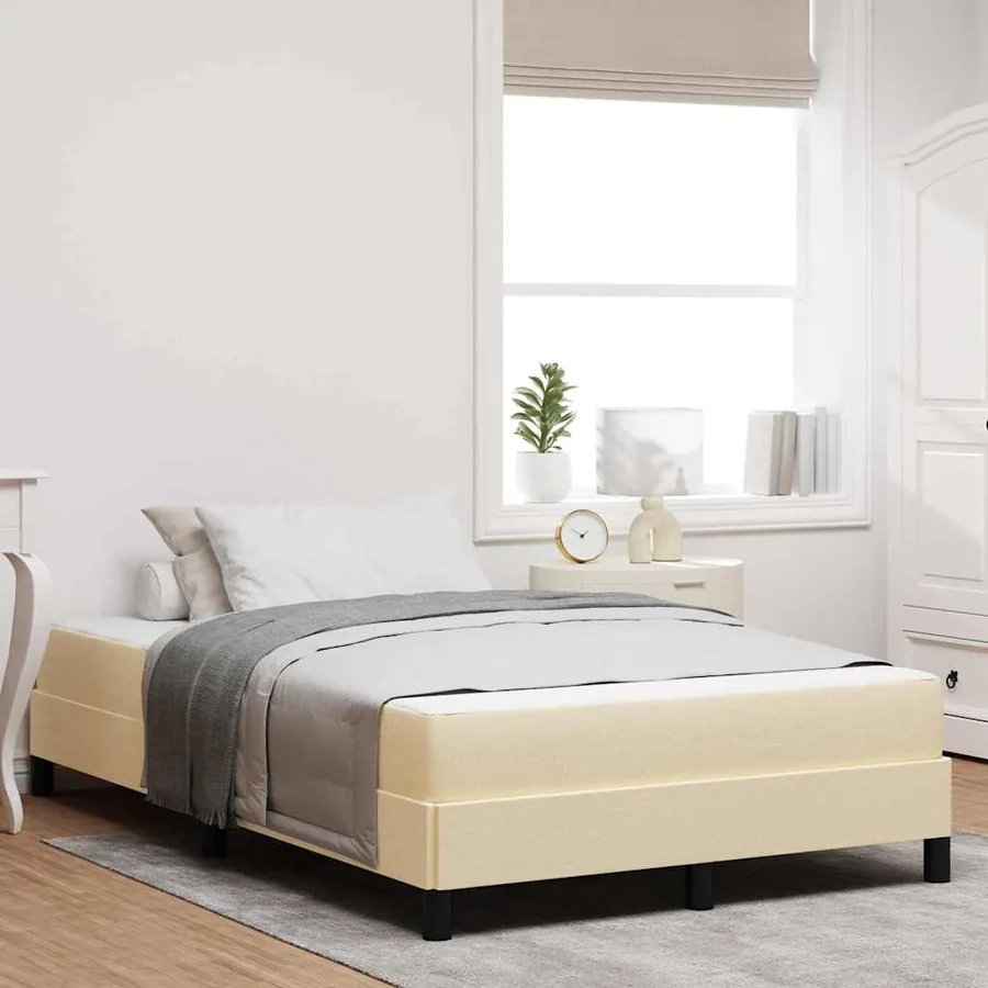 Lit à ressorts avec matelas Crème 140 x 190 cm tissu