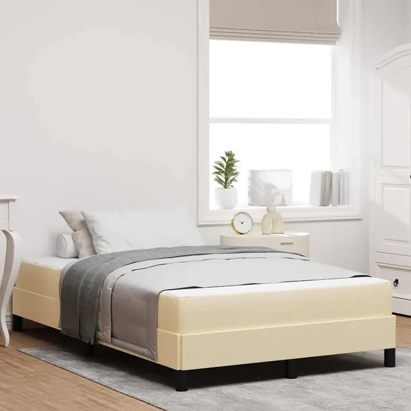 Lit à ressorts avec matelas Crème 140 x 190 cm tissu