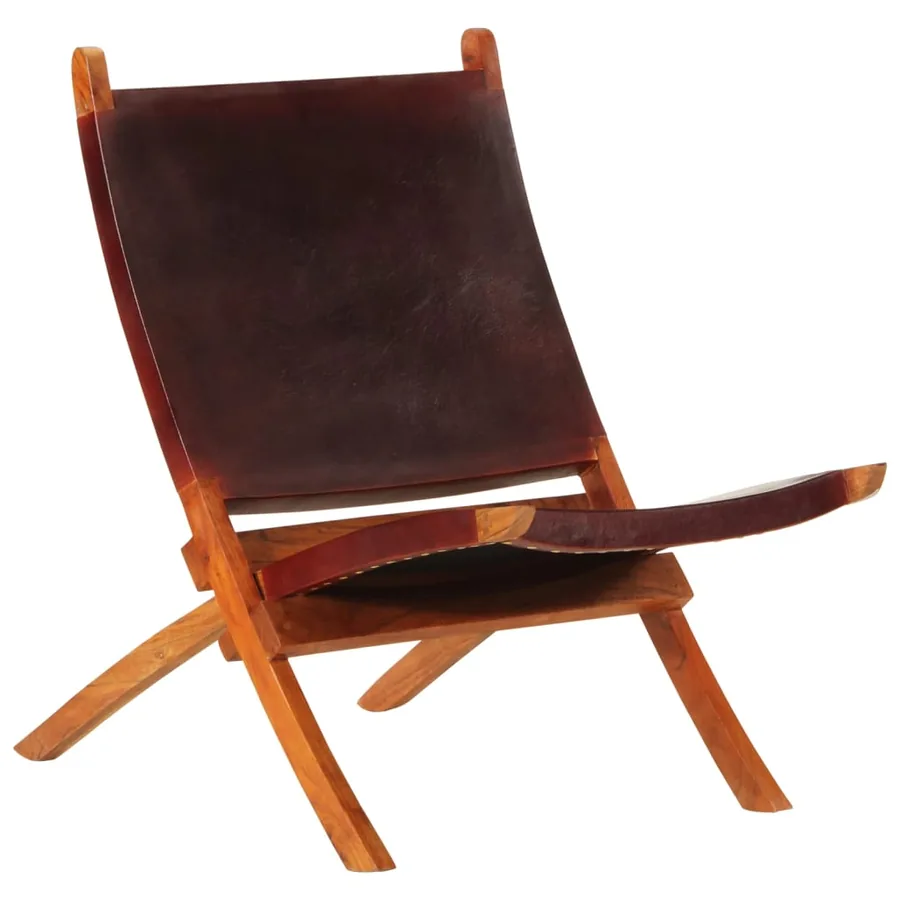 Chaise de relaxation pliable cuir véritable marron foncé - 10