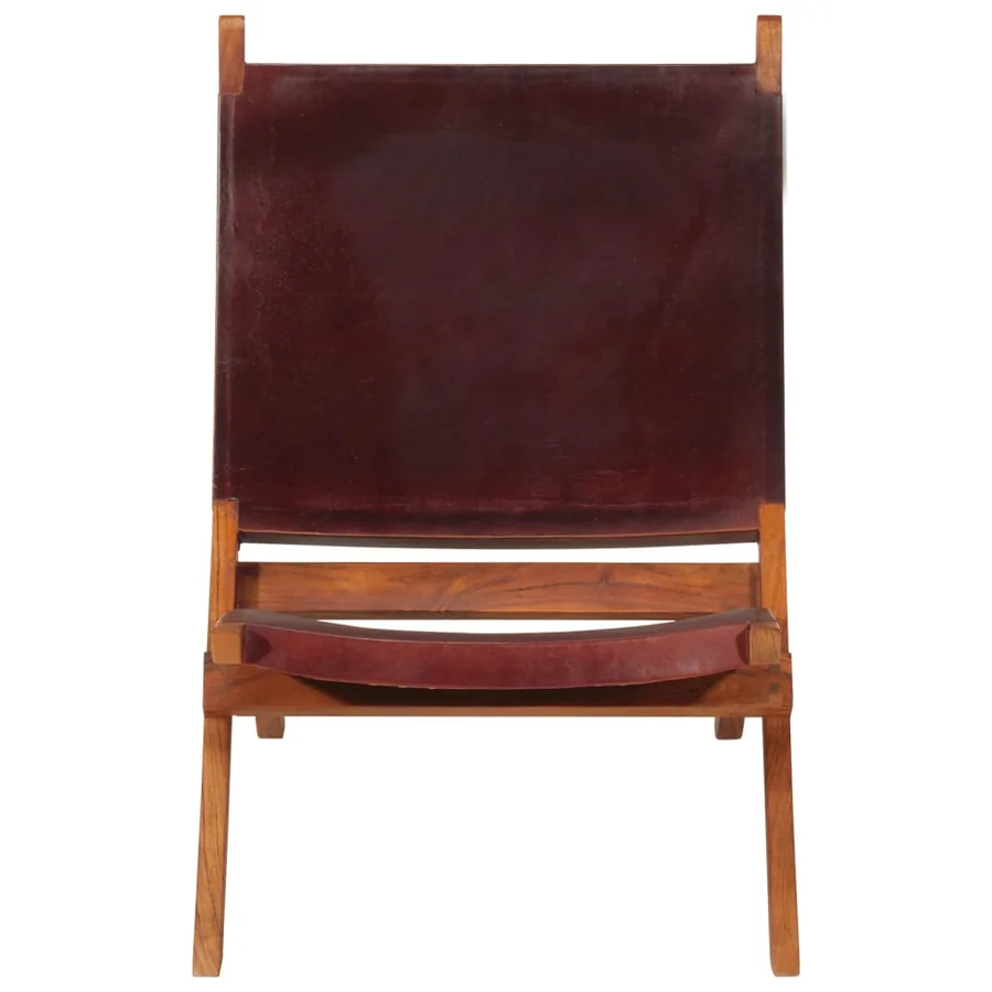 Chaise de relaxation pliable cuir véritable marron foncé - 2