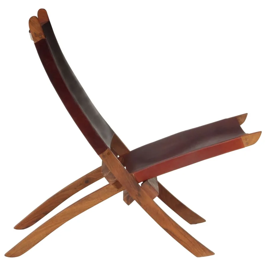 Chaise de relaxation pliable cuir véritable marron foncé - 3