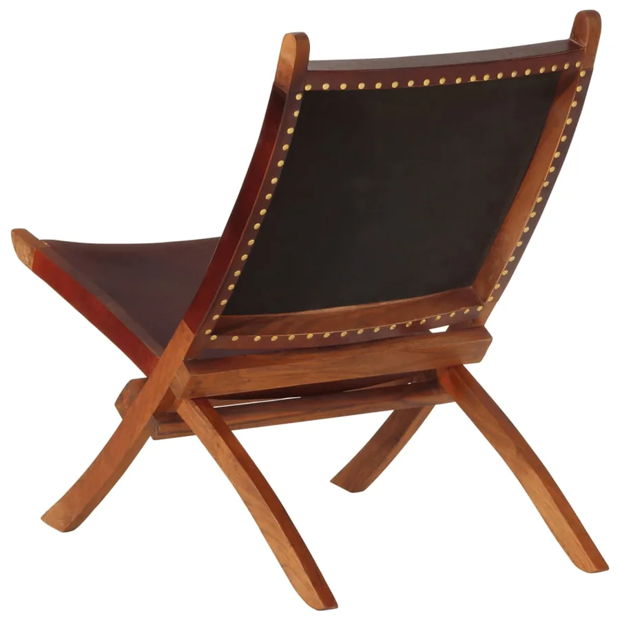 Chaise de relaxation pliable cuir véritable marron foncé - 4