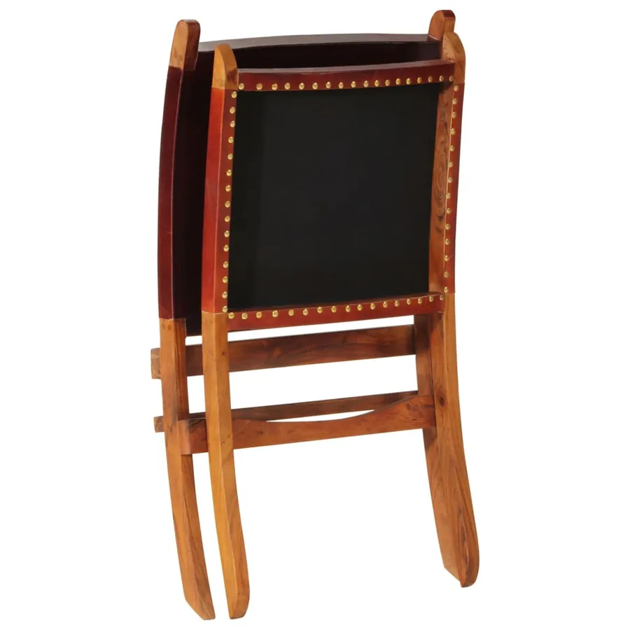 Chaise de relaxation pliable cuir véritable marron foncé - 5