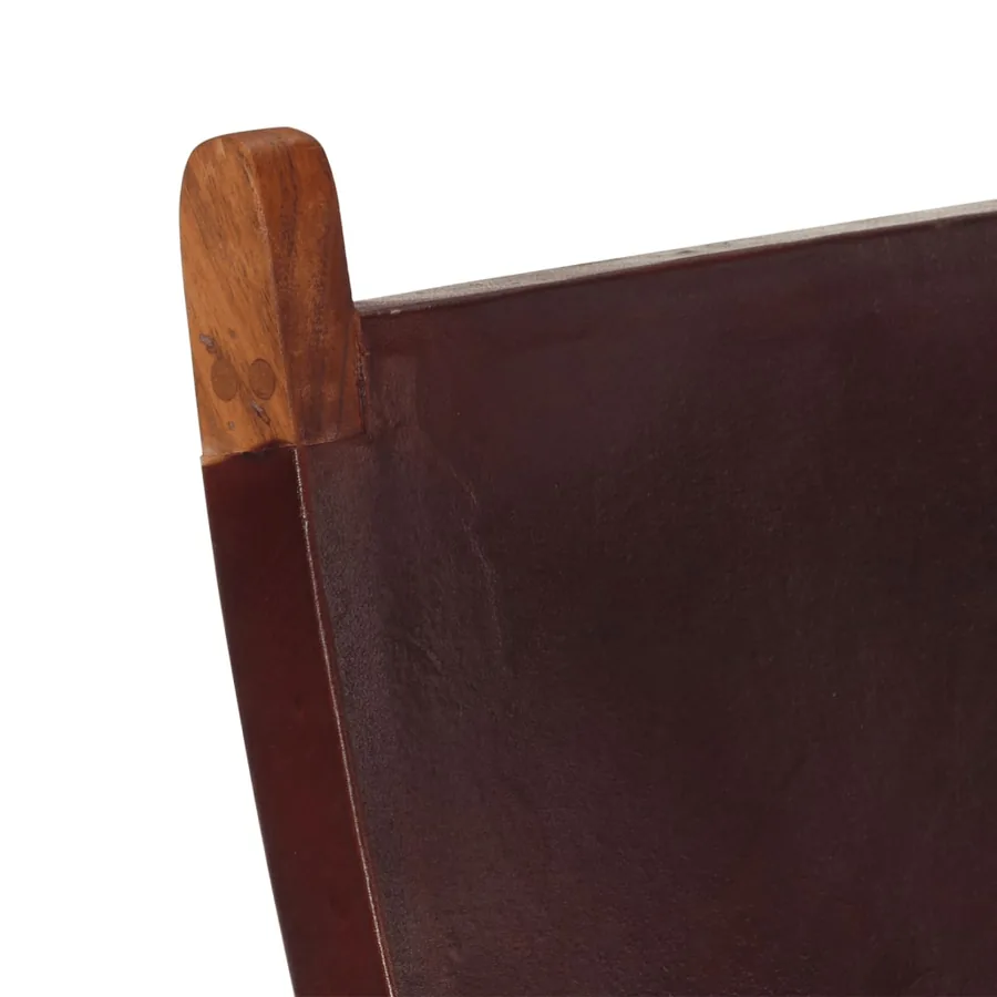 Chaise de relaxation pliable cuir véritable marron foncé - 7