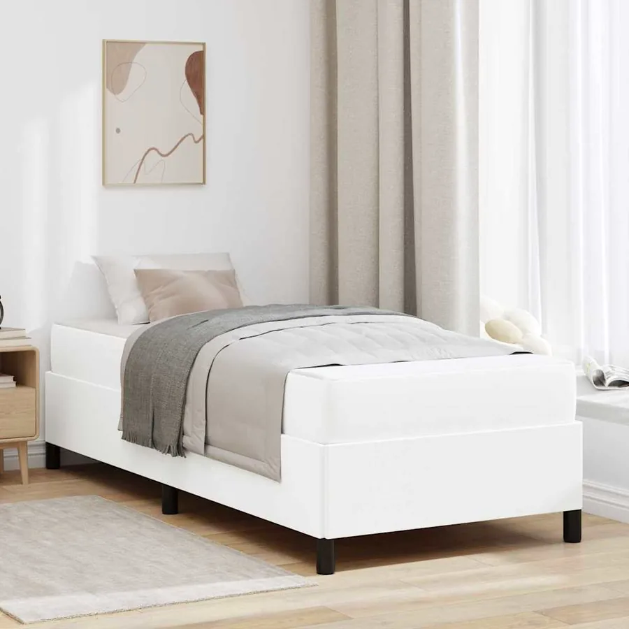 Cadre de lit avec matelas Blanc 90 x 200 cm tissu