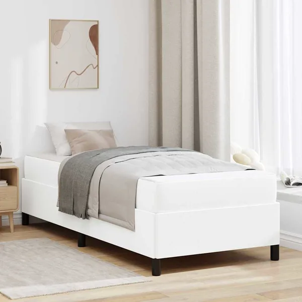 Cadre de lit avec matelas Blanc 90 x 200 cm tissu