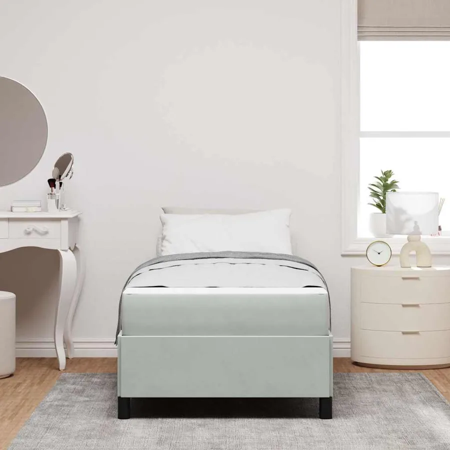 Cadre de lit avec matelas Gris clair 90 x 200 cm tissu - 3
